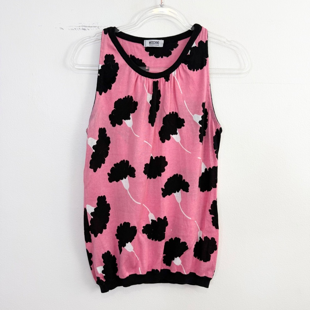 Moschino Cheap and Chic Pink Floral Print Sleeveless Knit Top US 12 L